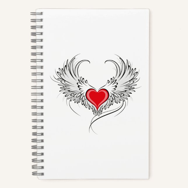 Red Angel Heart mit Flügeln Notizbuch (Vorderseite)