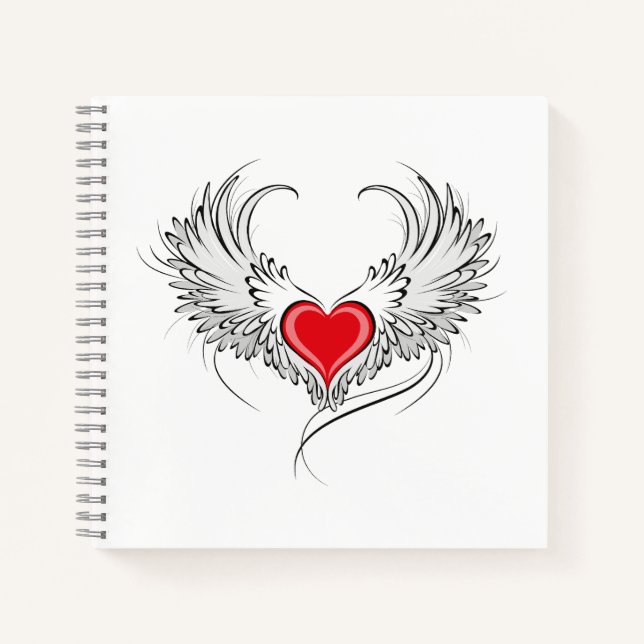 Red Angel Heart mit Flügeln Notizbuch (Vorderseite)