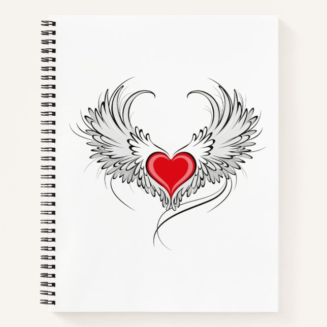 Red Angel Heart mit Flügeln Notizbuch (Vorderseite)