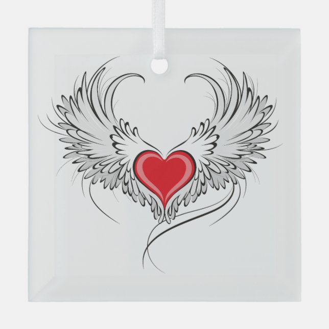 Red Angel Heart mit Flügeln Ornament Aus Glas (Vorderseite)