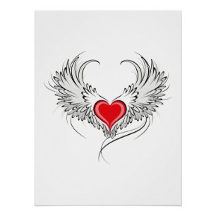 Red Angel Heart mit Flügeln Poster