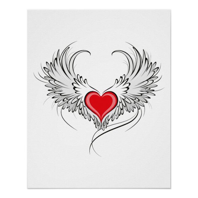 Red Angel Heart mit Flügeln Poster (Vorderseite)
