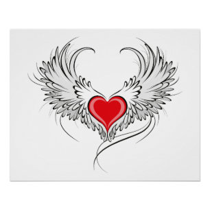 Red Angel Heart mit Flügeln Poster