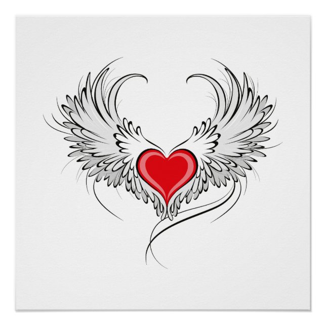 Red Angel Heart mit Flügeln Poster (Vorderseite)
