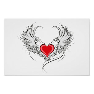 Red Angel Heart mit Flügeln Poster