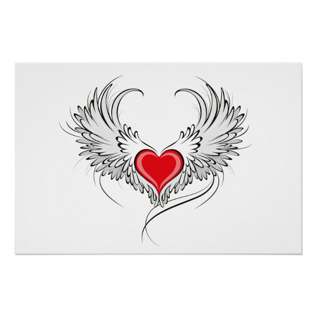 Red Angel Heart mit Flügeln Poster (Vorderseite)