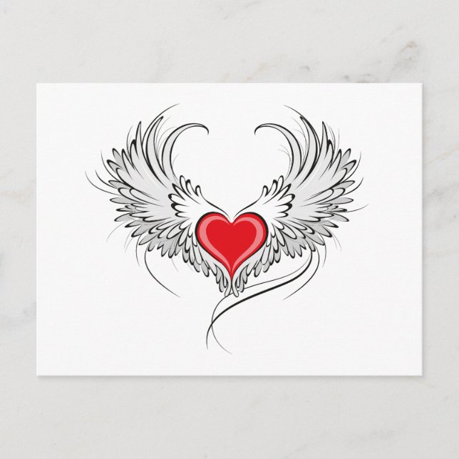 Red Angel Heart mit Flügeln Postkarte (Vorderseite)
