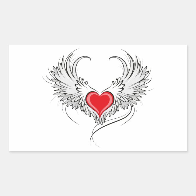 Red Angel Heart mit Flügeln Rechteckiger Aufkleber (Vorderseite)