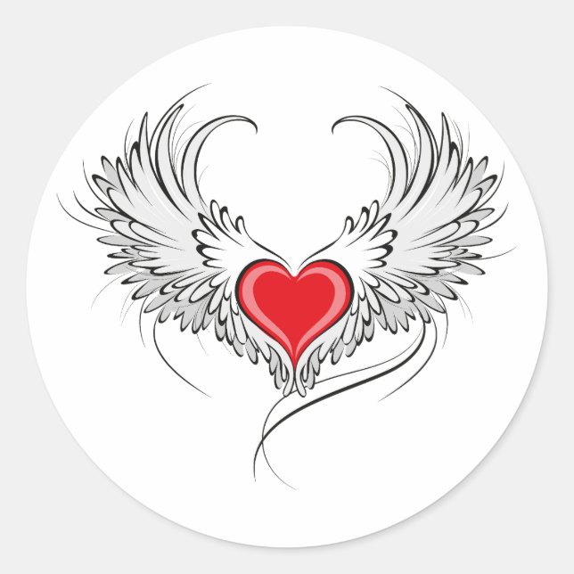 Red Angel Heart mit Flügeln Runder Aufkleber (Vorderseite)