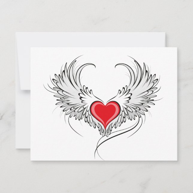 Red Angel Heart mit Flügeln Save The Date (Vorderseite)