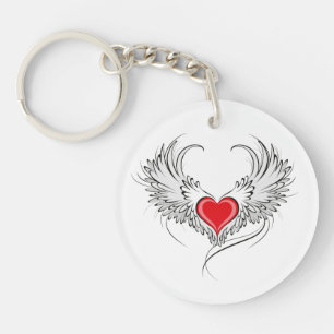 Red Angel Heart mit Flügeln Schlüsselanhänger