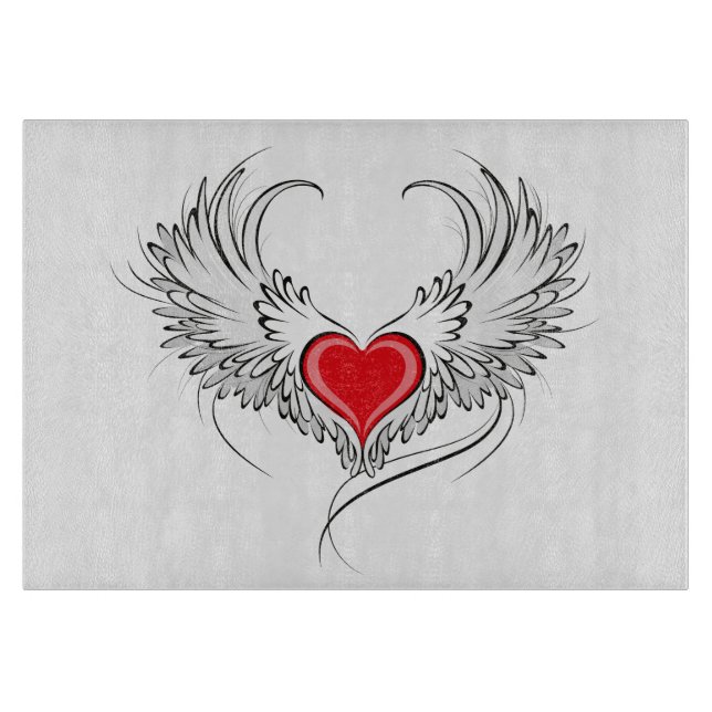 Red Angel Heart mit Flügeln Schneidebrett (Vorderseite)