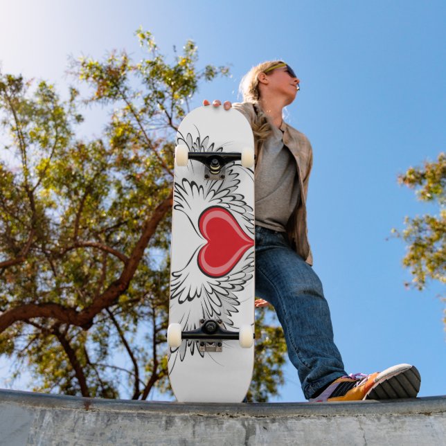 Red Angel Heart mit Flügeln Skateboard (Außen 1)
