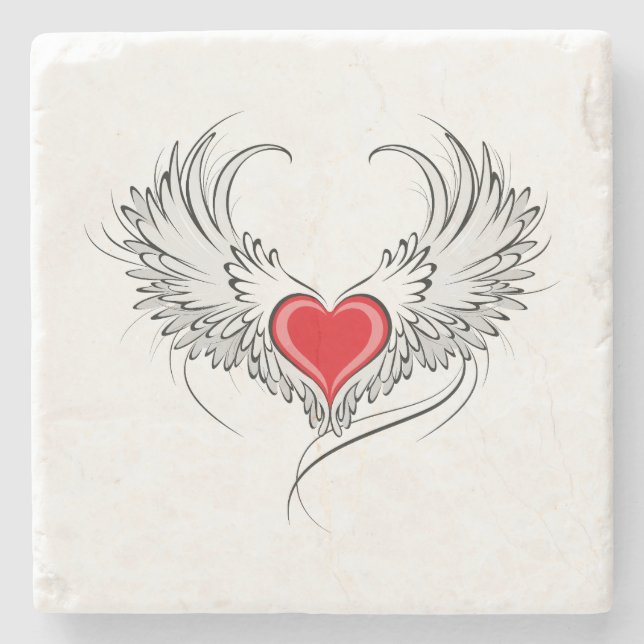 Red Angel Heart mit Flügeln Steinuntersetzer (Vorderseite)