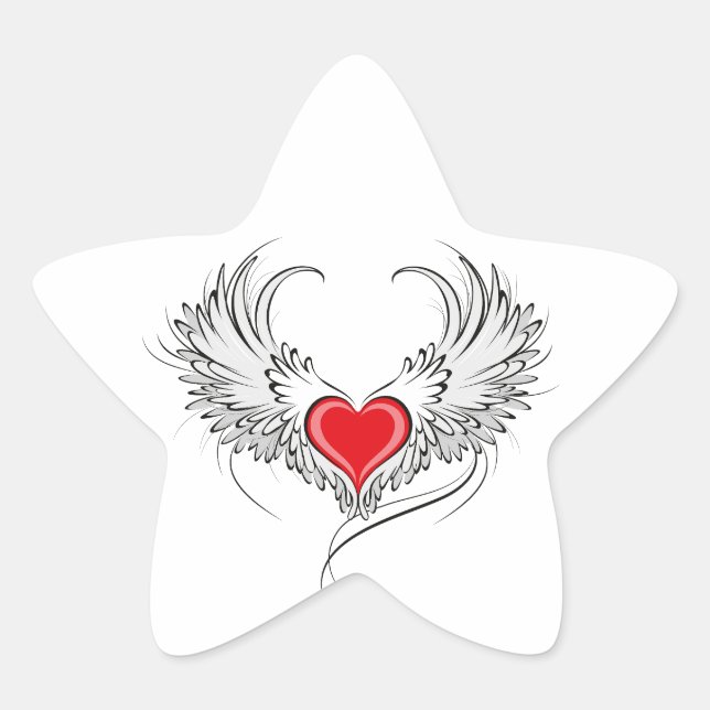 Red Angel Heart mit Flügeln Stern-Aufkleber (Vorderseite)