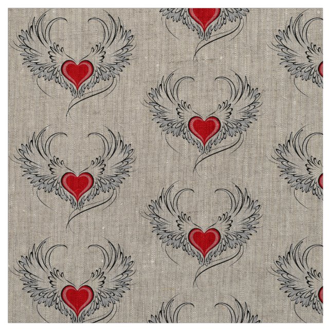 Red Angel Heart mit Flügeln Stoff (Muster)