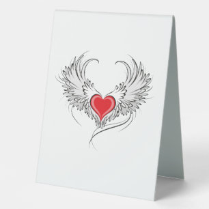 Red Angel Heart mit Flügeln Tischaufsteller