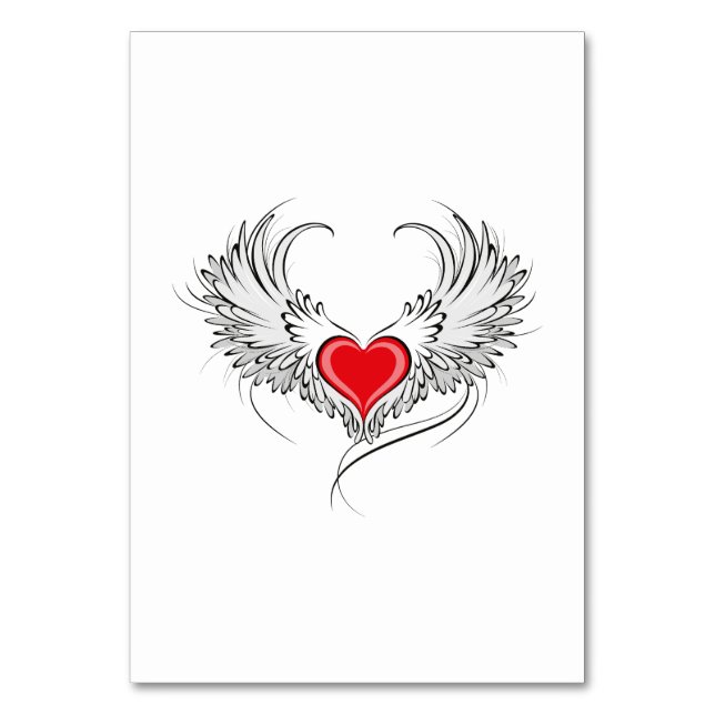 Red Angel Heart mit Flügeln Tischnummer (Vorderseite)