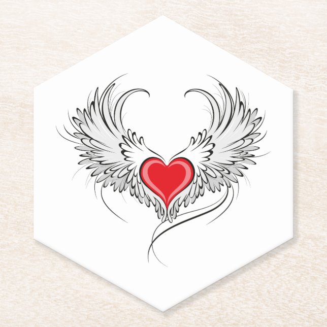 Red Angel Heart mit Flügeln Untersetzer (Vorderseite)