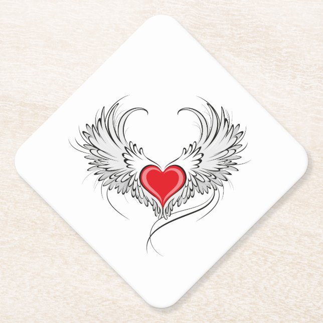 Red Angel Heart mit Flügeln Untersetzer (Vorderseite)