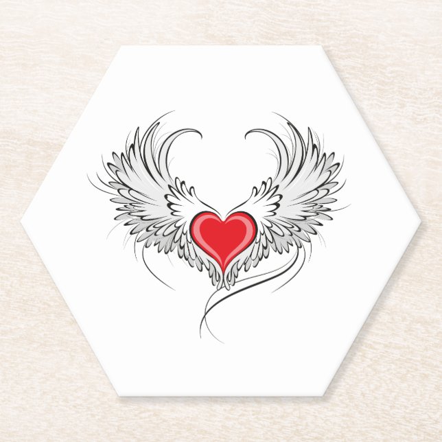 Red Angel Heart mit Flügeln Untersetzer (Vorderseite)