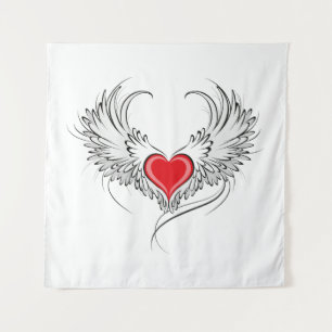 Red Angel Heart mit Flügeln Wandteppich