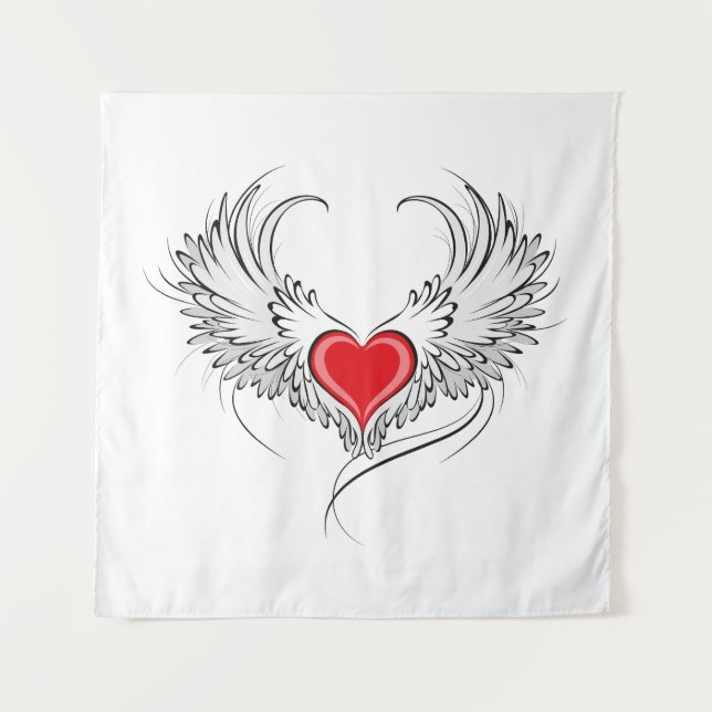 Red Angel Heart mit Flügeln Wandteppich (Vorderseite)