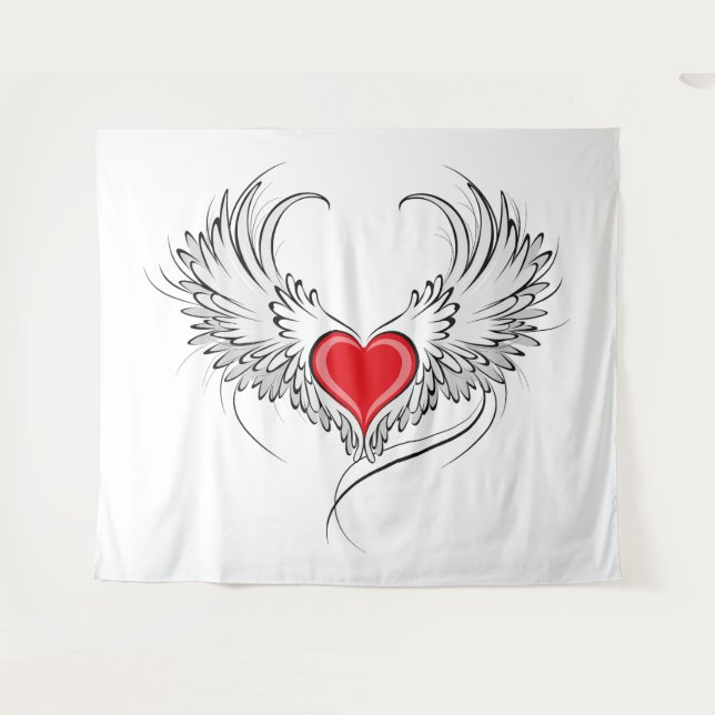 Red Angel Heart mit Flügeln Wandteppich (Vorderseite (Horizontal))