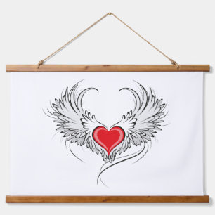 Red Angel Heart mit Flügeln Wandteppich Mit Holzrahmen