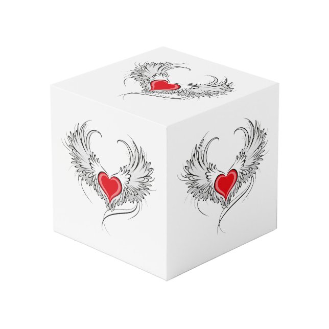 Red Angel Heart mit Flügeln Würfel (Vorderseite Schrägansicht)