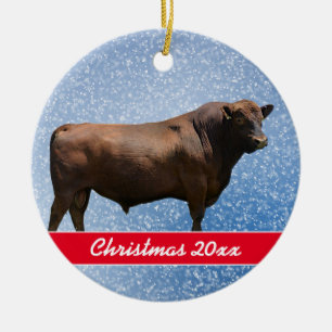 Red Angus Bull ornement en céramique de Noël