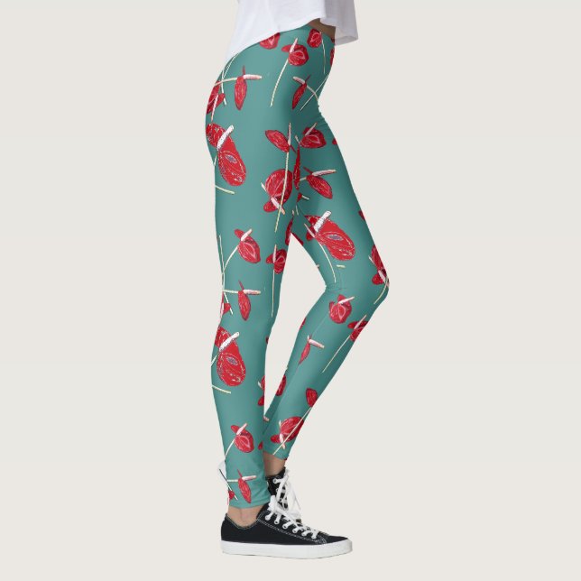 Red Anthurium Blume Muster Champ Leggings (Rechts)