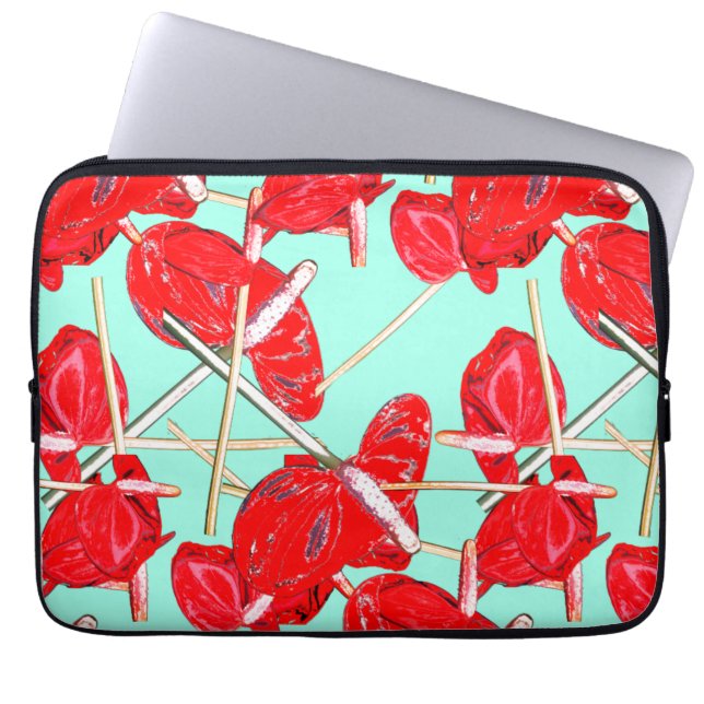 Red Anthurium Blume Muster Computerschlauch Laptopschutzhülle (Vorderseite)