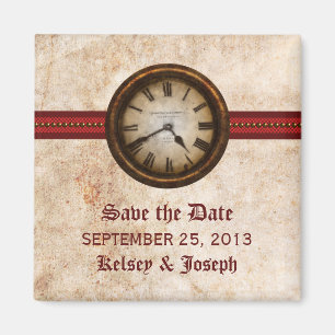 Red Antique Clock Save the Date Magnet