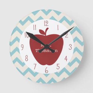 Red Apple Aqua Zickzack Teacher Clock Runde Wanduhr