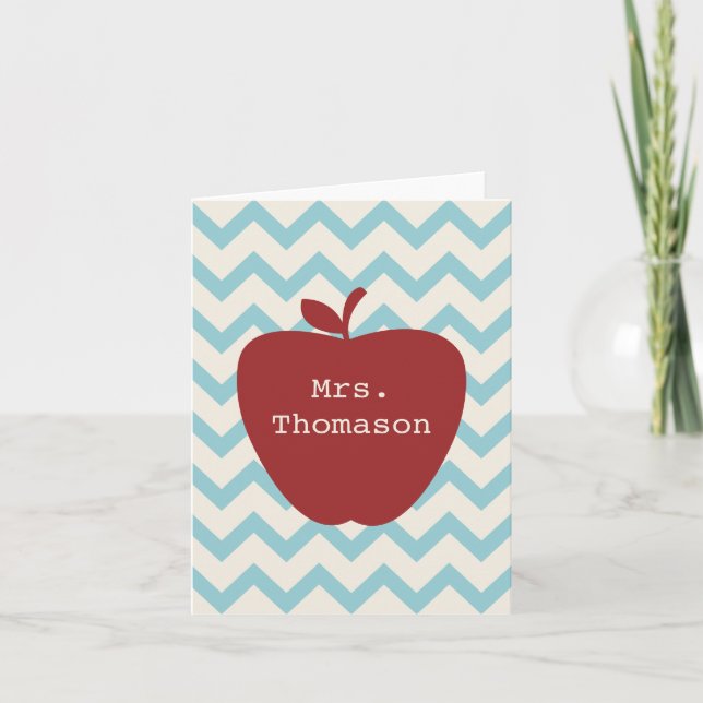 Red Apple Aqua Zickzack Teacher Notecard Karte (Vorderseite)