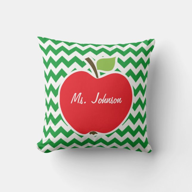 Red Apple auf Retro Kelly Green Zickzack Stripes Kissen (Vorderseite)