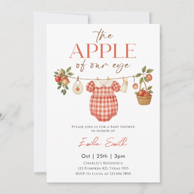 Red Apple Baby Clothesline Baby Dusche Einladung (Vorderseite)