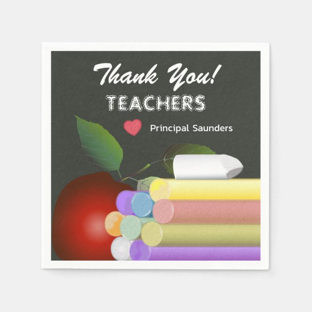 Red Apple Chalk Lehrer Wertschätzung | Vielen Dank Serviette (Vorderseite)