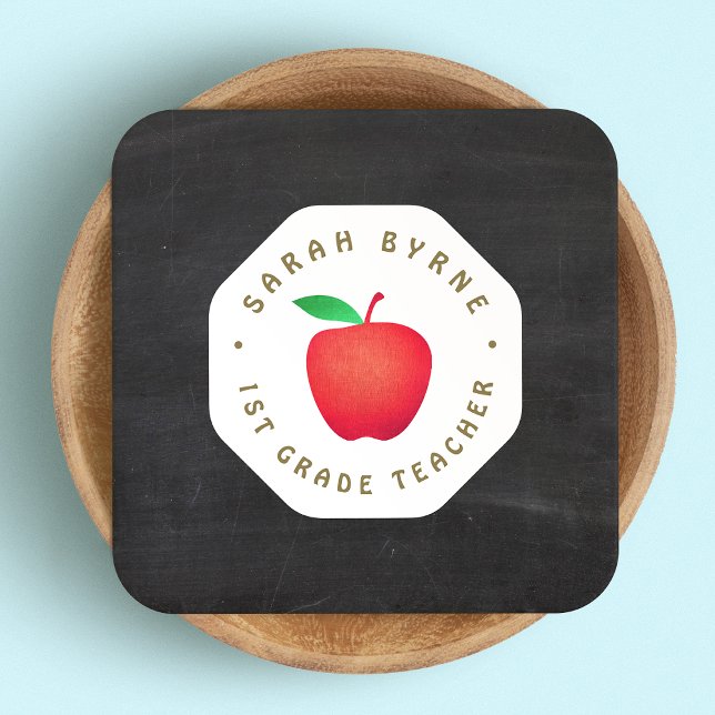 Red Apple Chalkboard Business Card für Schullehrer Quadratische Visitenkarte (Von Creator hochgeladen)