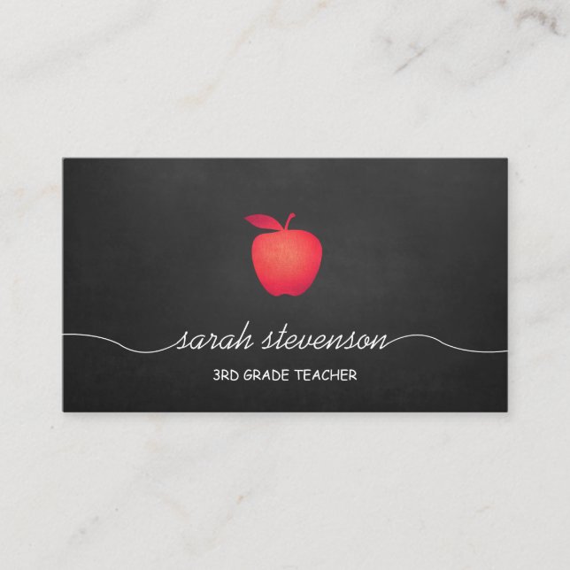 Red Apple Chalkboard Grade School Lehrer Visitenkarte (Vorderseite)