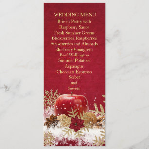 Red Apple Christmas Gold Snowflakes Menu Mariage