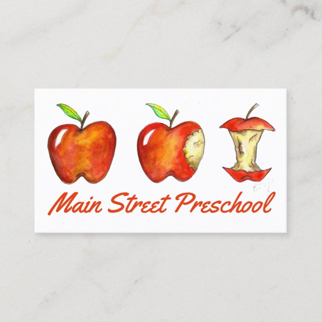 Red Apple Fruit Teacher School Bildung Preschool Visitenkarte (Vorderseite)