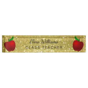 Red Apple Gold Classic Confetti Namensplakette