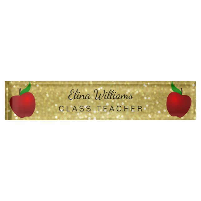 Red Apple Gold Classic Confetti Namensplakette (Vorderseite)