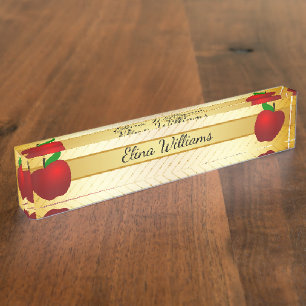 Red Apple Gold Classic Confetti Namensplakette