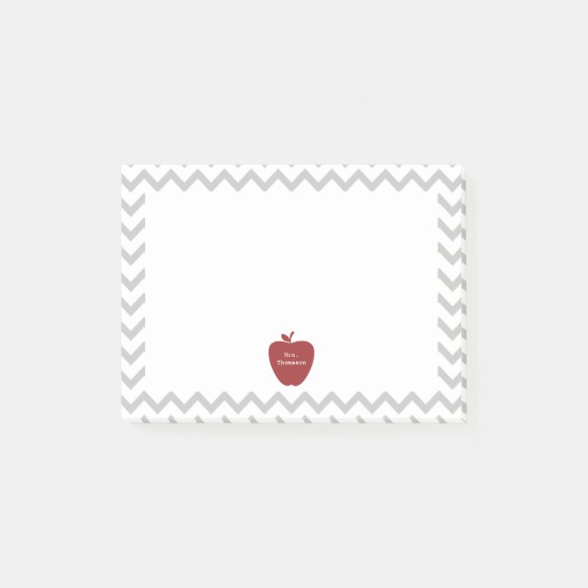 Red Apple Gray Zickzack Teacher Post-it® Notes Post-it Klebezettel (Vorderseite)