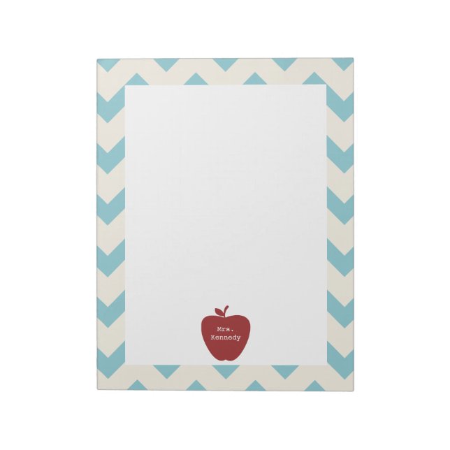 Red Apple Light Blue Zickzack Teacher Notizblock (Rotiert)