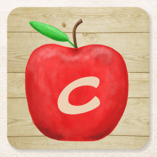 Red Apple Monogram Rechteckiger Pappuntersetzer