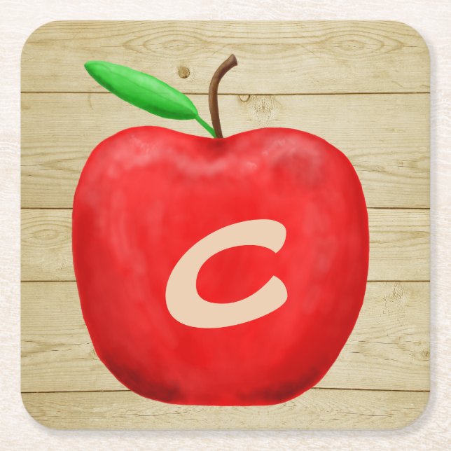 Red Apple Monogram Rechteckiger Pappuntersetzer (Vorderseite)
